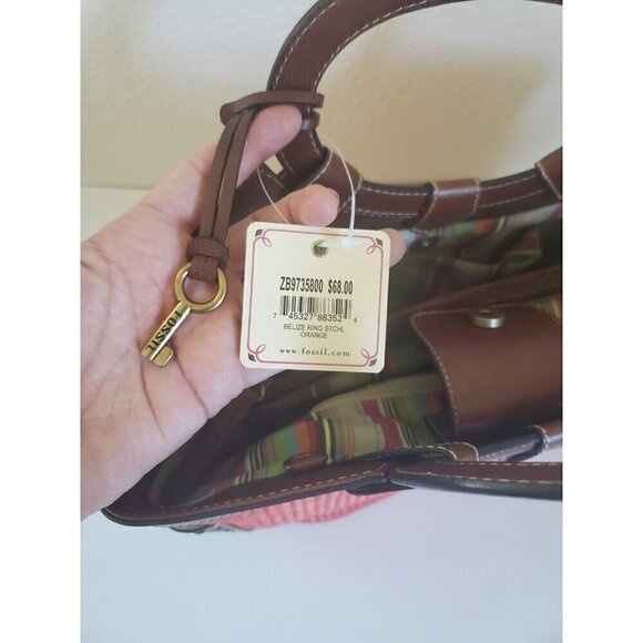 Fossil Purse Belize Ring Satchel Orange Beachy Shoulder strap 78083 NWT - Picture 9 of 16